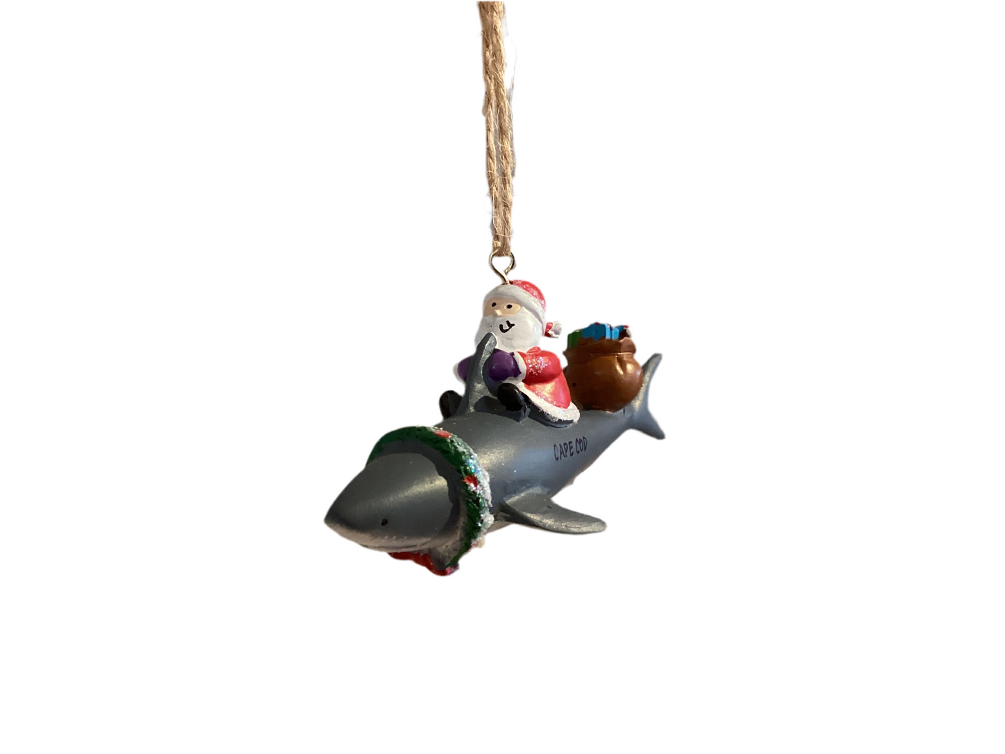 Cape Cod Shark and Santa Ornament