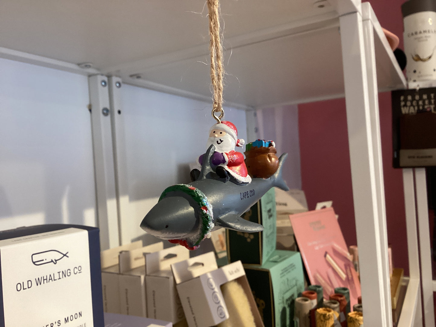 Cape Cod Shark and Santa Ornament