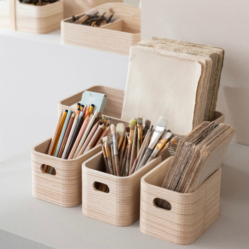 Paulownia Wood Nesting Containers w/ Handles, Natural, Set of 4