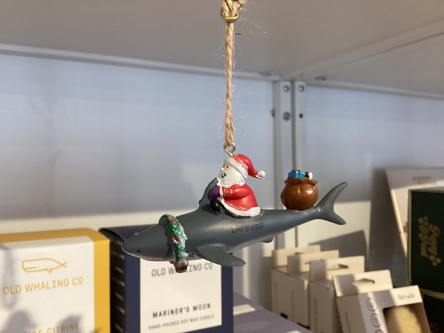 Cape Cod Shark and Santa Ornament
