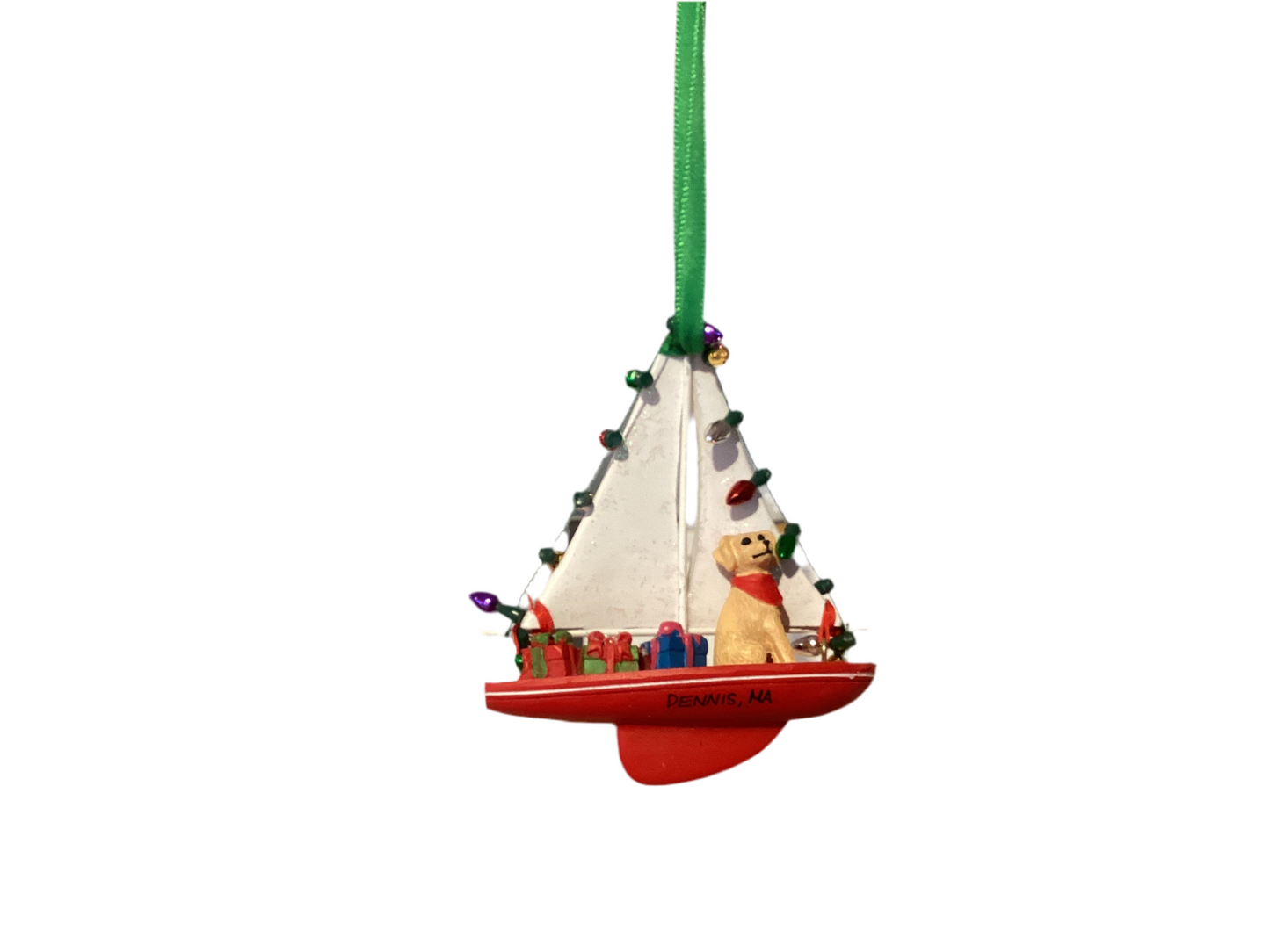 Dennis Sailboat with Dog and Presents Ornament