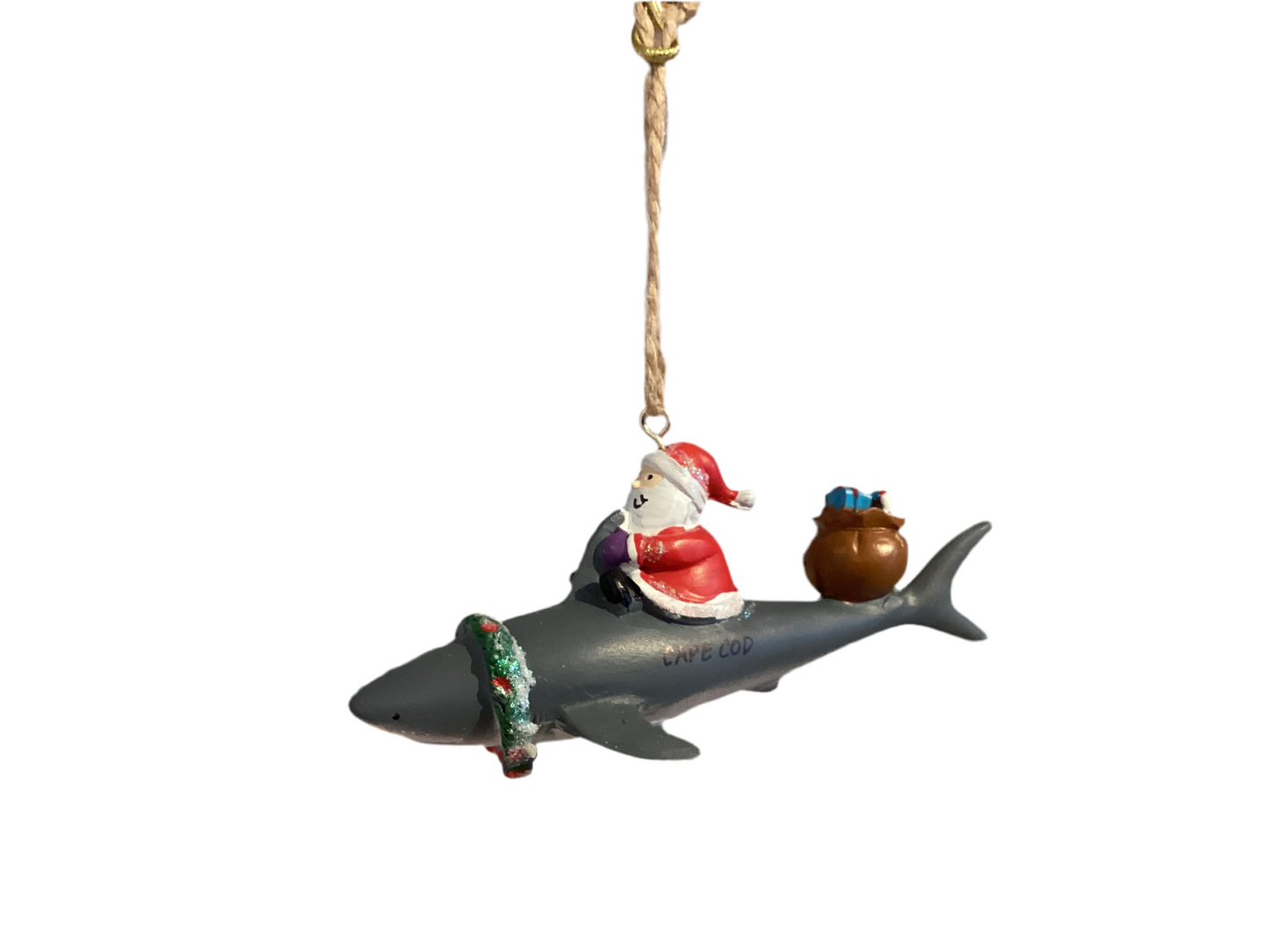 Cape Cod Shark and Santa Ornament