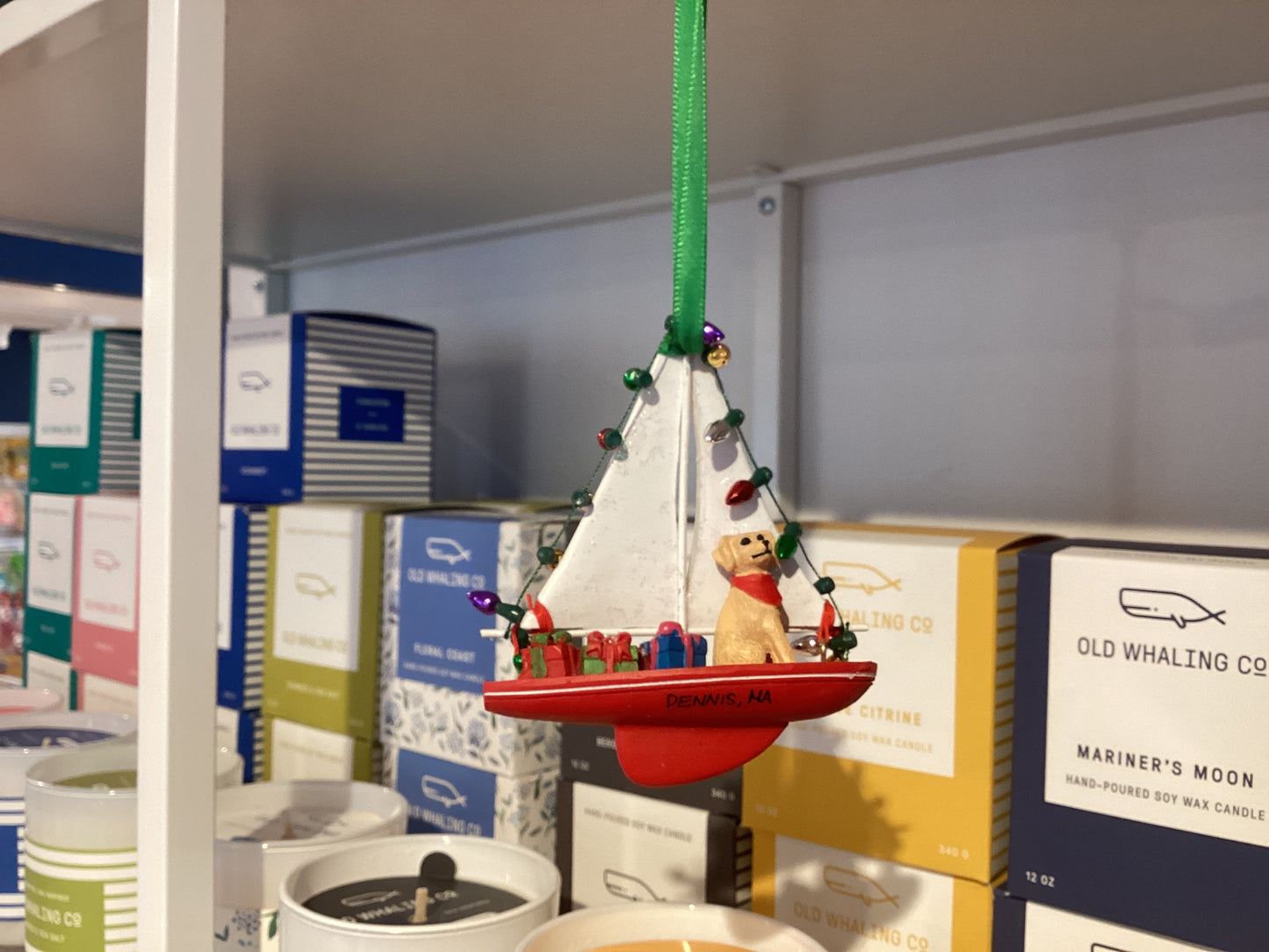 Dennis Sailboat with Dog and Presents Ornament