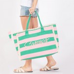 Pink and Green Striped "Summer" Tote Bag