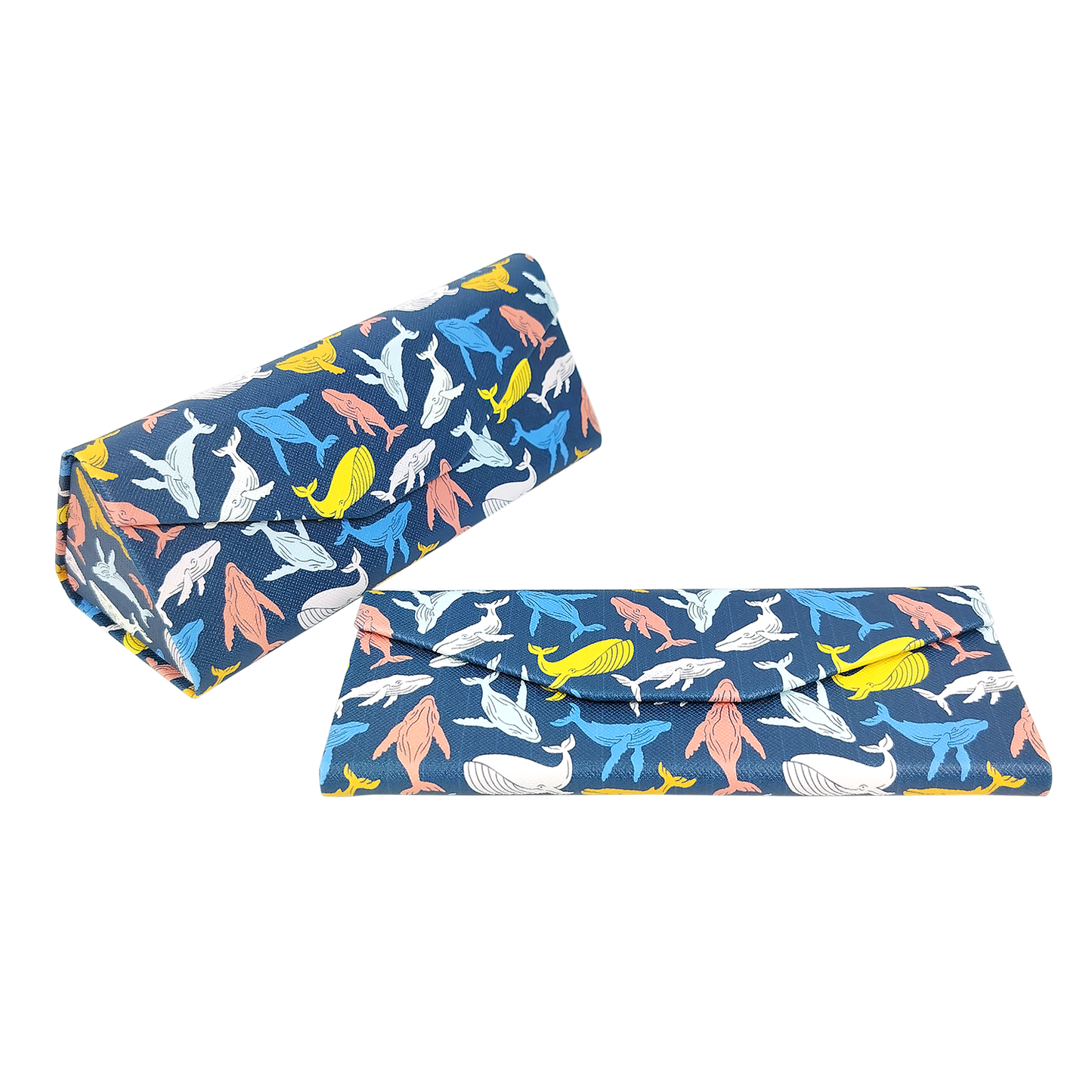 Whales Glasses Case - Vegan Leather Folding Hard Shell Case