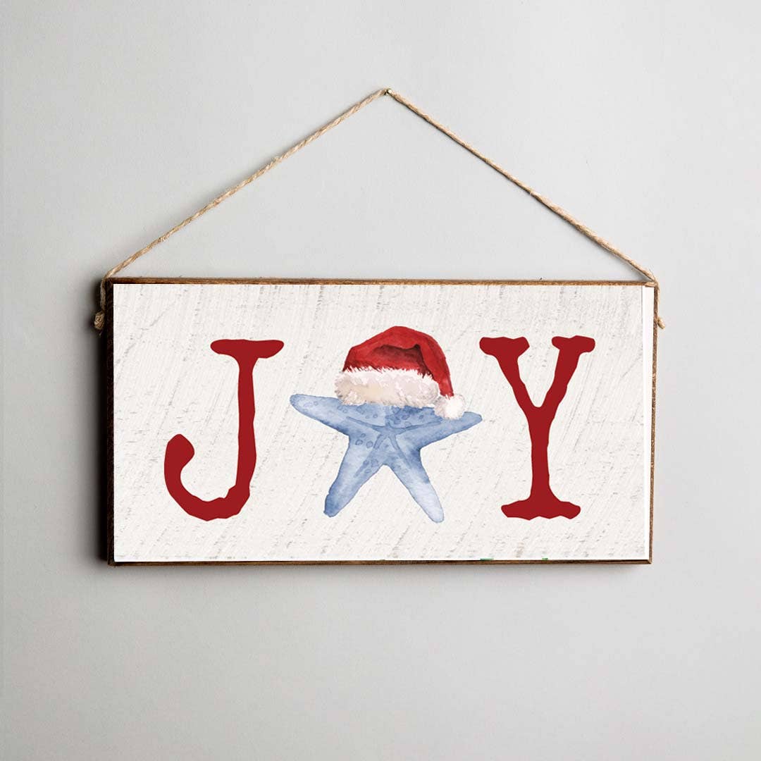Joy Santa Starfish Twine Hanging Sign