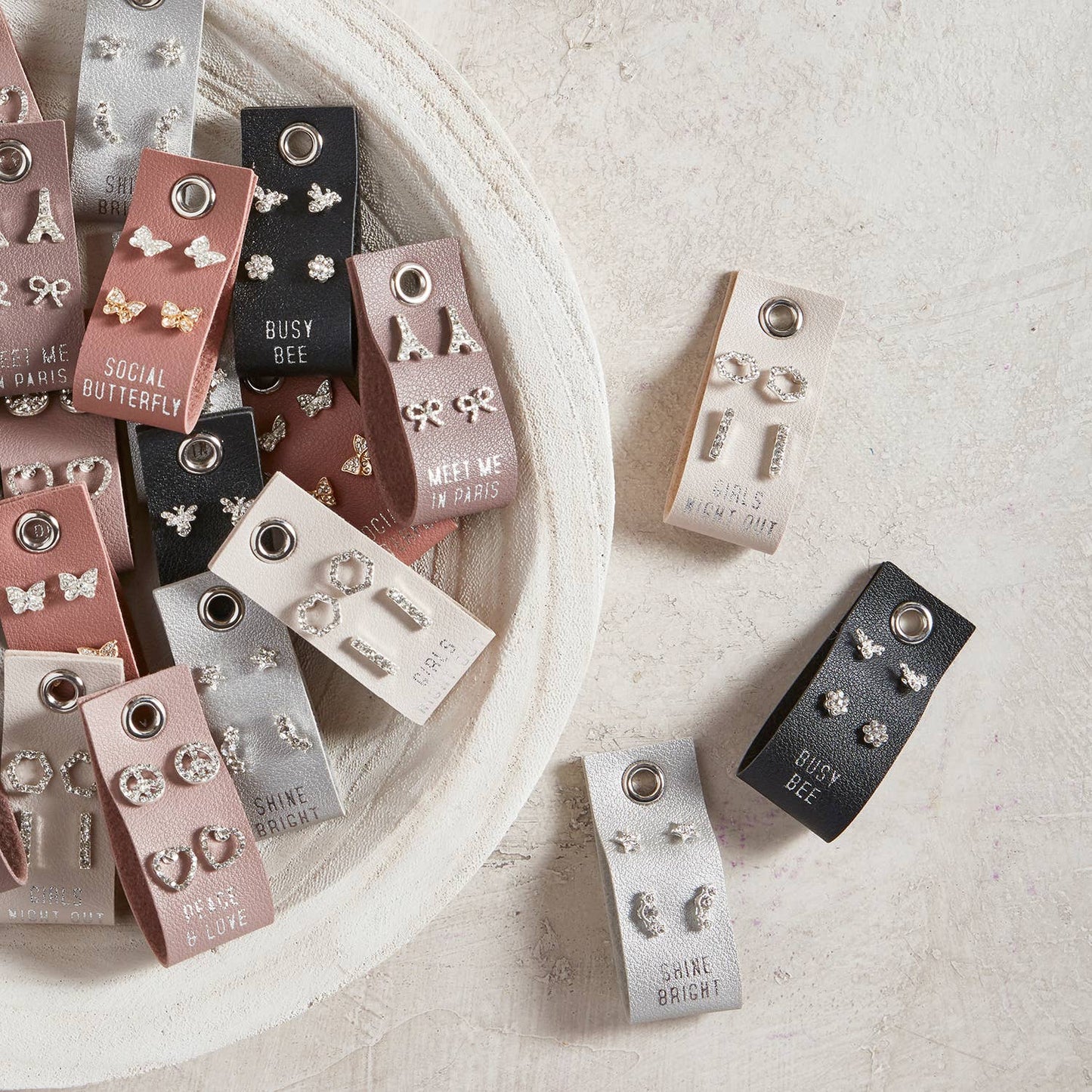 Leather Tag Earring | Silver Stud Earrings - Girls Night Out