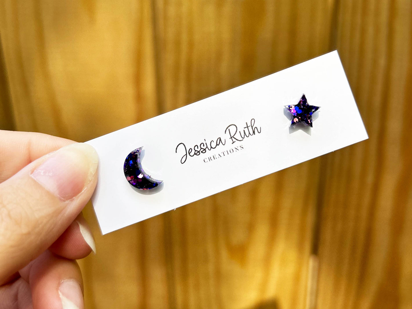 Purple Mix Star and Moon Stud Earrings