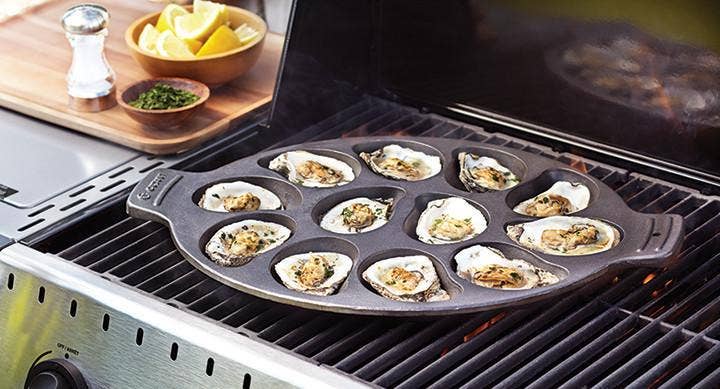 Outset Cast Iron Oyster Grill Pan, 12 Cavities