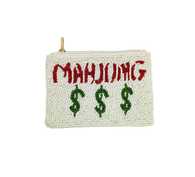 Ladies Mahjong Themed Beaded Coin Purse