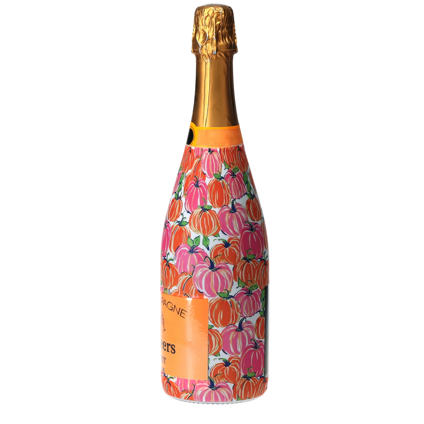 Pink & Orange Pumpkins Champagne Bottle Wrap