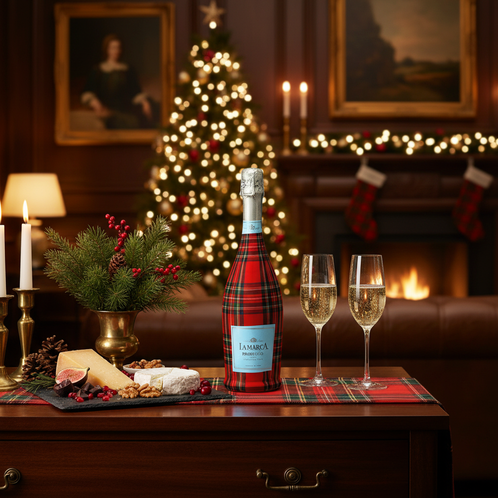 Red & Green Christmas Tartan Prosecco Bottle Wrap