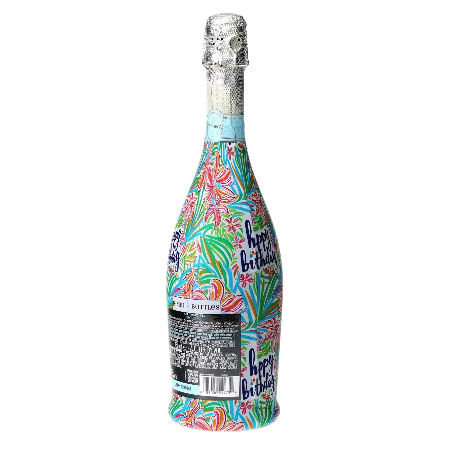 Happy Birthday Floral Prosecco Bottle Wrap