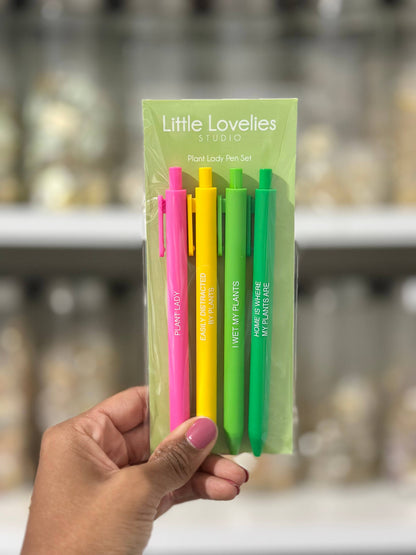 Plant Lady Pen Set – Funny 4 Pack of Black Ink Click Pens