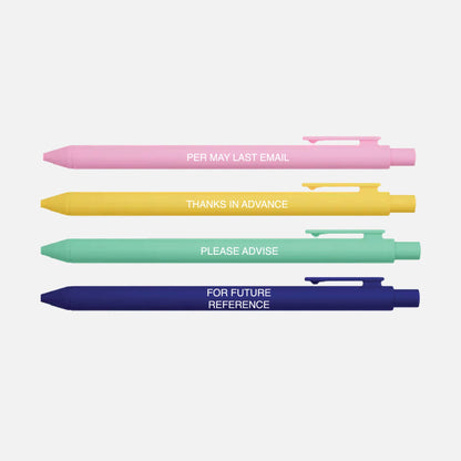 Passive Aggressive Office Lingo Pen Set – Set of 4 Black Ink