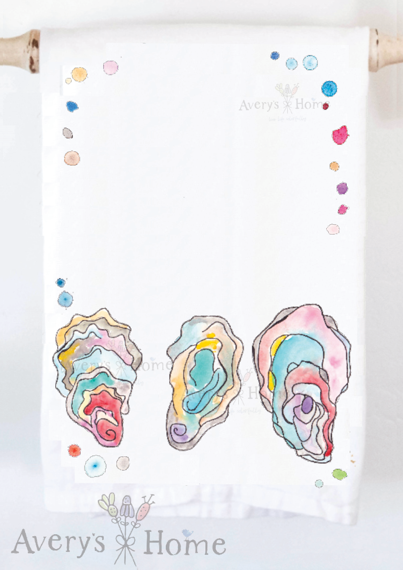 Oyster Shells Ocean Souvenir Customizable Tea Towel