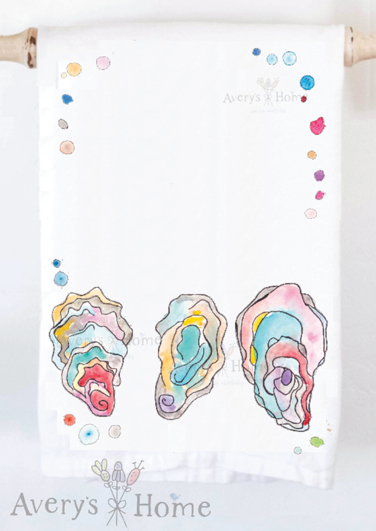 Oyster Shells Ocean Souvenir Customizable Tea Towel