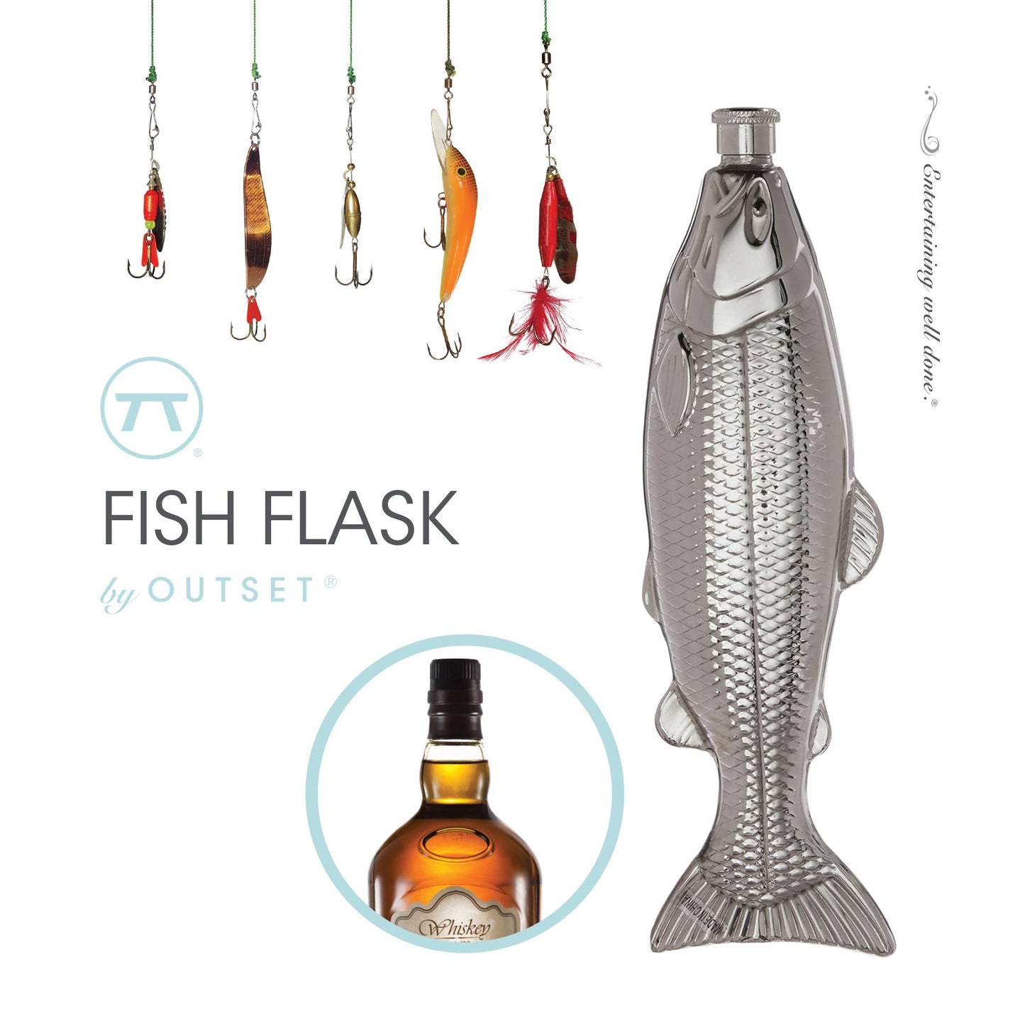 Outset Stainless Steel Fish Travel Flask, 4 Ounce Capacity