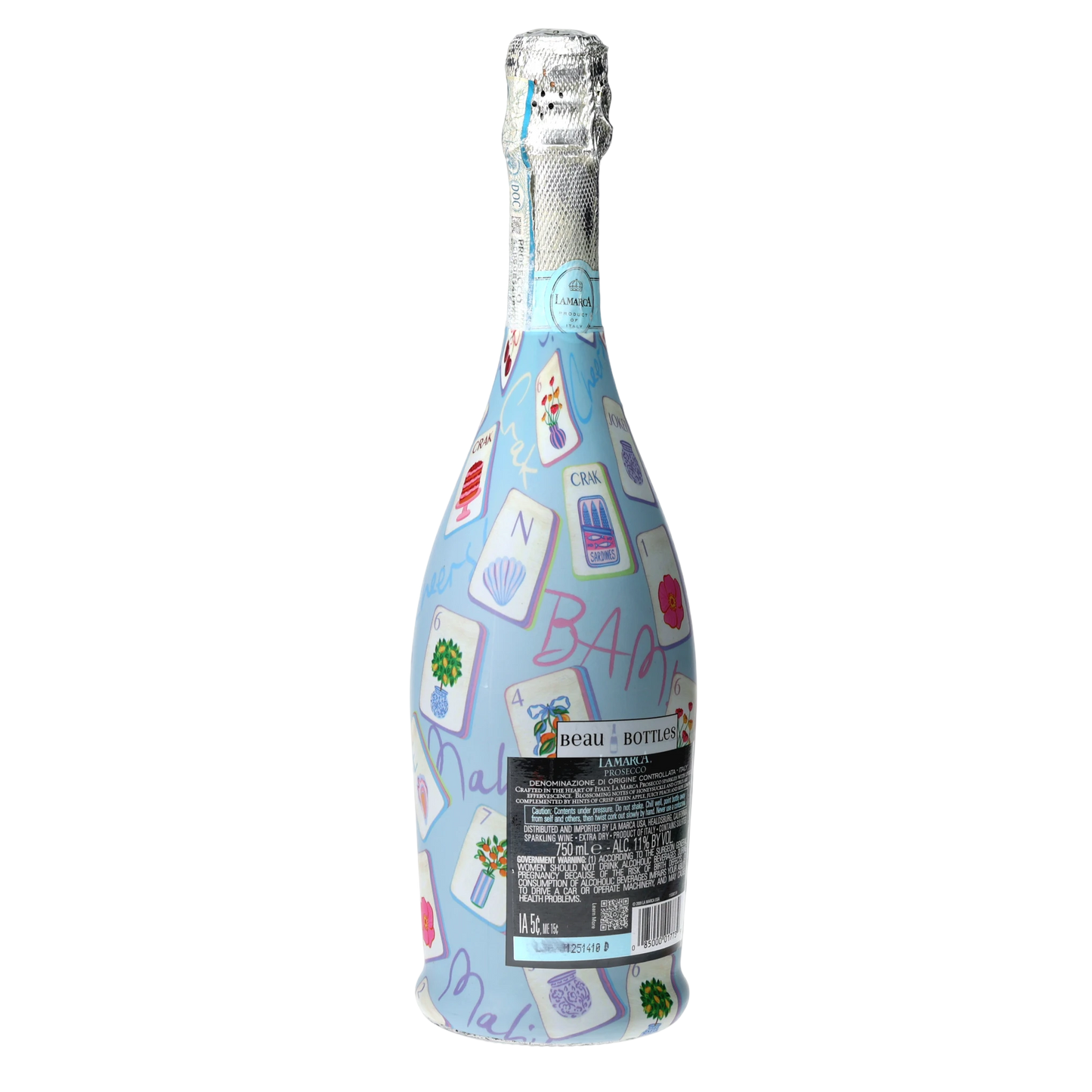 Pastel Blue Mahjong Prosecco Bottle Wrap