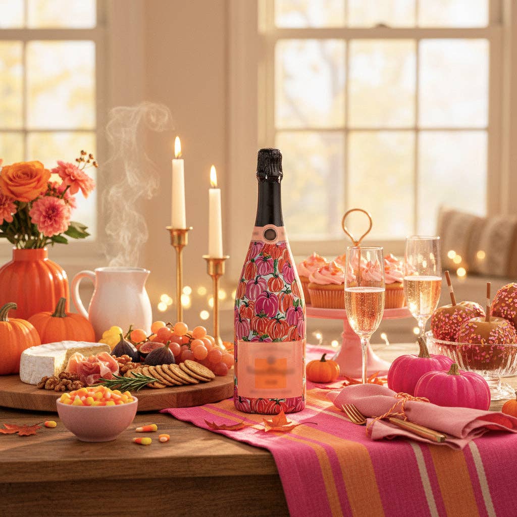 Pink & Orange Pumpkins Champagne Bottle Wrap