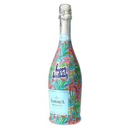 Happy Birthday Floral Prosecco Bottle Wrap
