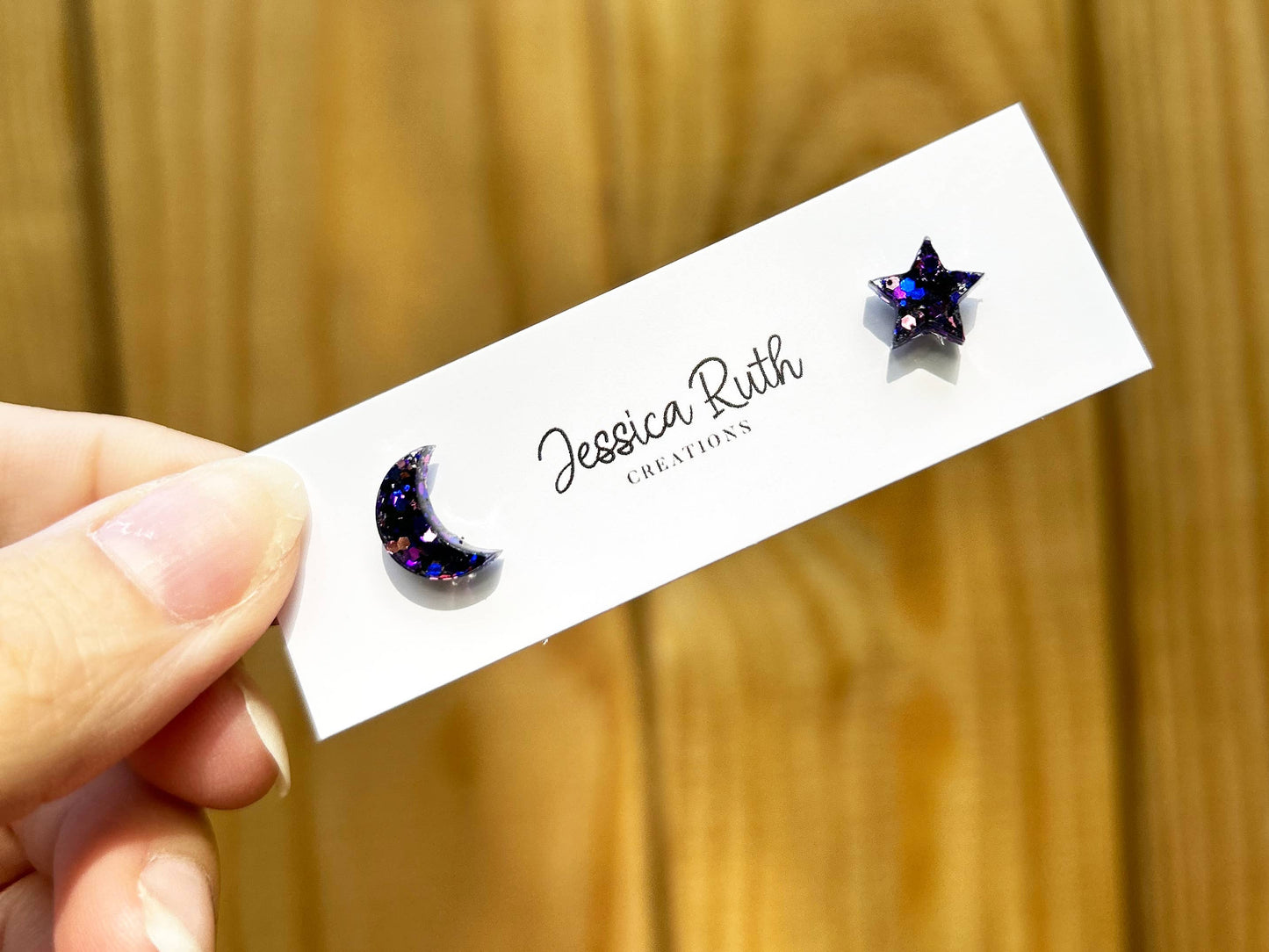 Purple Mix Star and Moon Stud Earrings