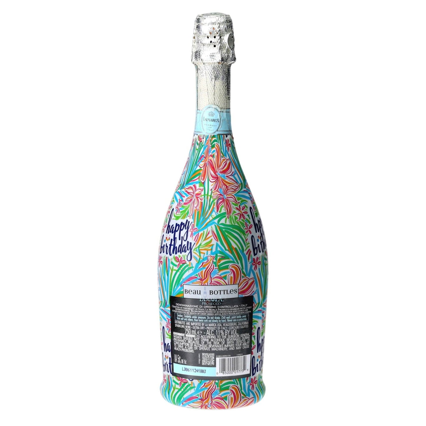 Happy Birthday Floral Prosecco Bottle Wrap