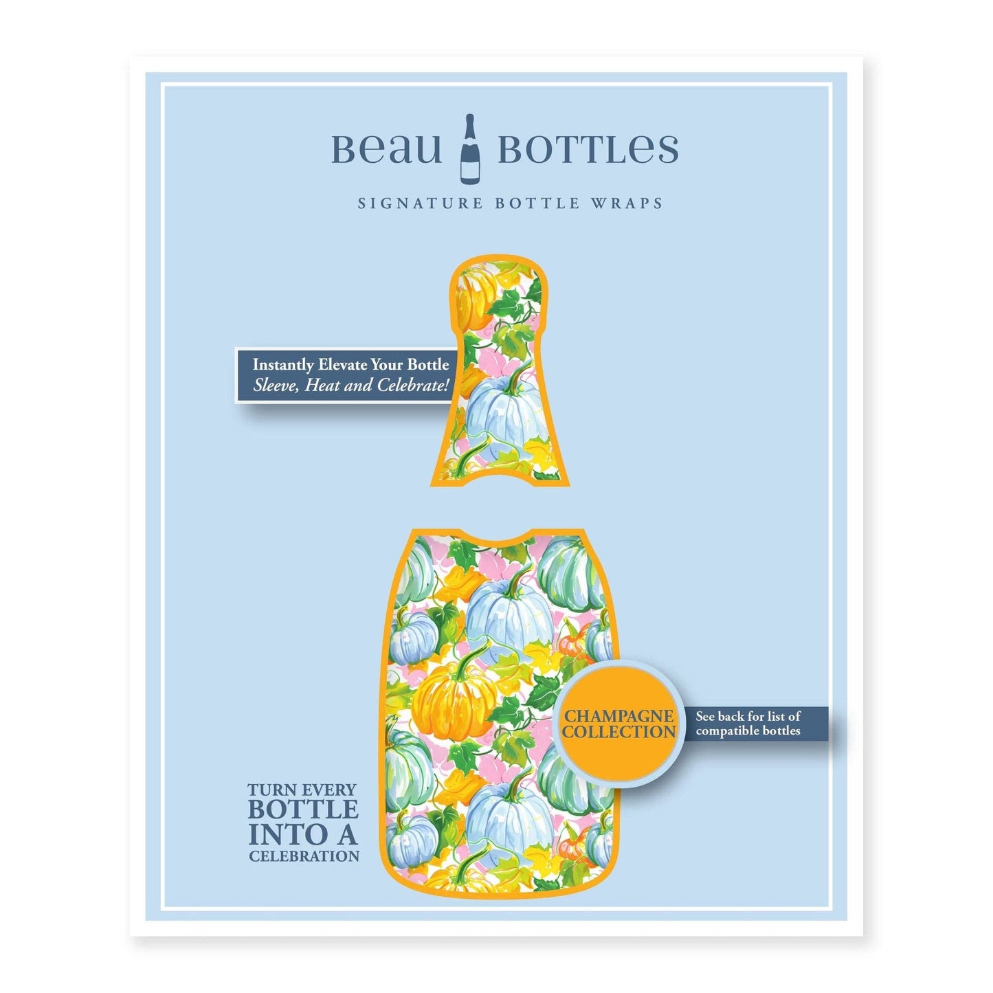 Orange & Blue Pumpkins Champagne Bottle Wrap