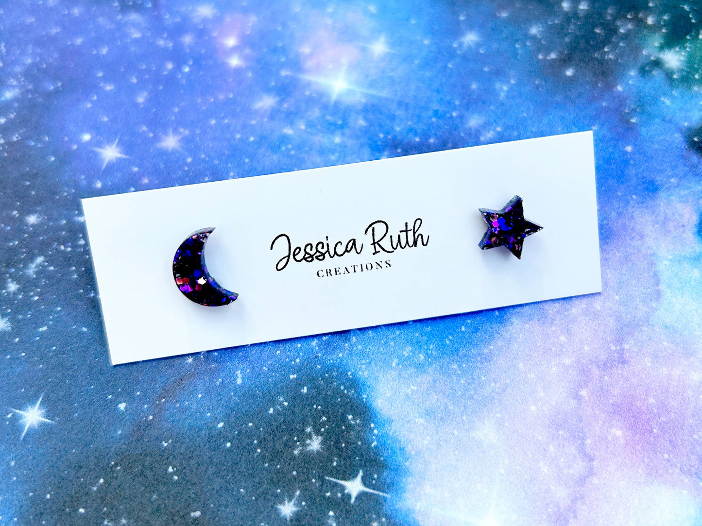 Purple Mix Star and Moon Stud Earrings