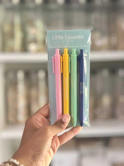 Passive Aggressive Office Lingo Pen Set – Set of 4 Black Ink