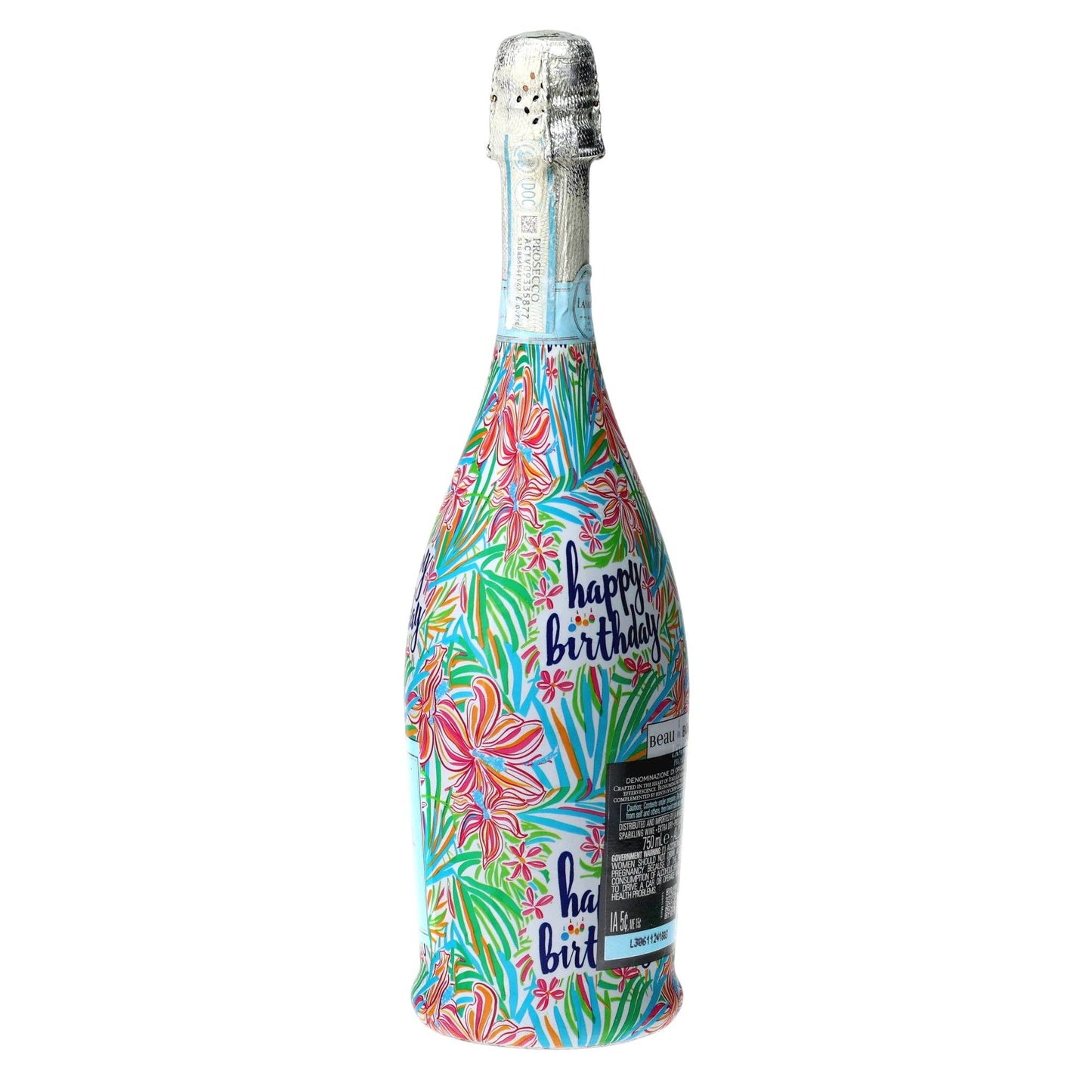 Happy Birthday Floral Prosecco Bottle Wrap