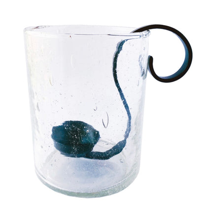 Recycled Bubble Glass Hurricane w/ Metal Votive Holder