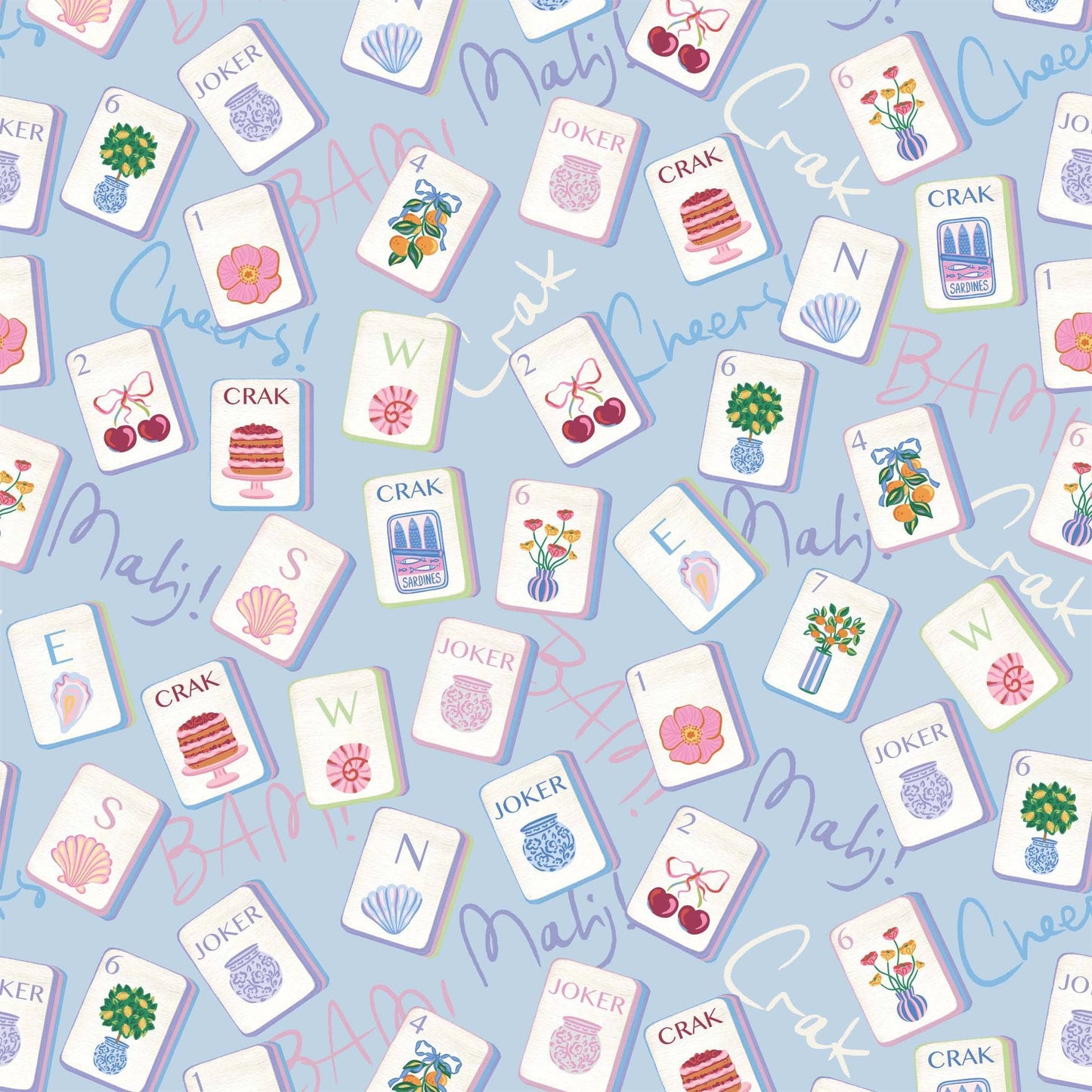 Pastel Blue Mahjong Prosecco Bottle Wrap