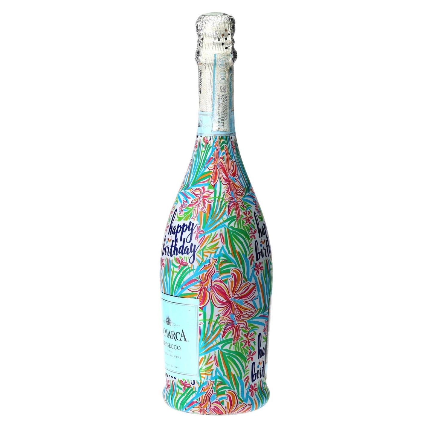 Happy Birthday Floral Prosecco Bottle Wrap