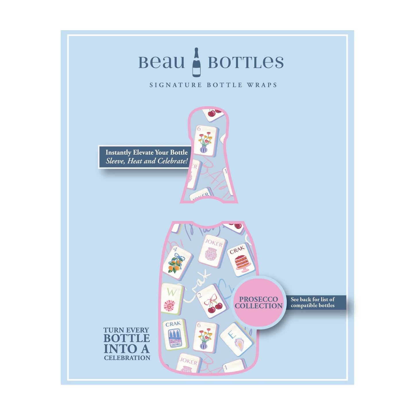 Pastel Blue Mahjong Prosecco Bottle Wrap