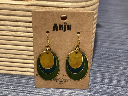 Anju Earrings - Green, Blue and Yellow