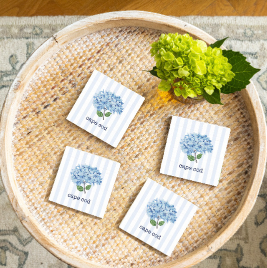 Personalized Endless Summer Hydrangea Lemons Coaster Set