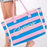 Pink and Blue Striped "Summer" Tote Bag