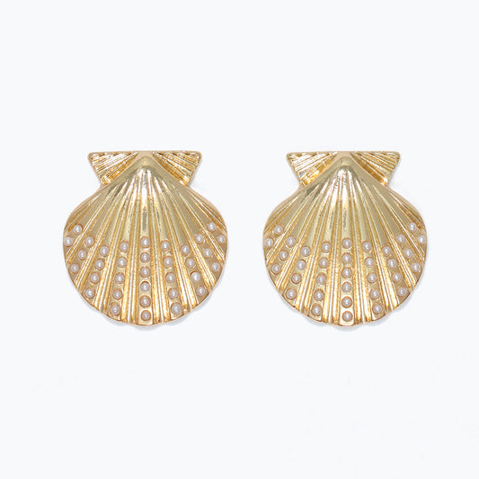 Gold Scallop with Pearl Detail Earrings