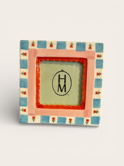 4-1/2" Sq Stoneware Photo Frame w Pattern