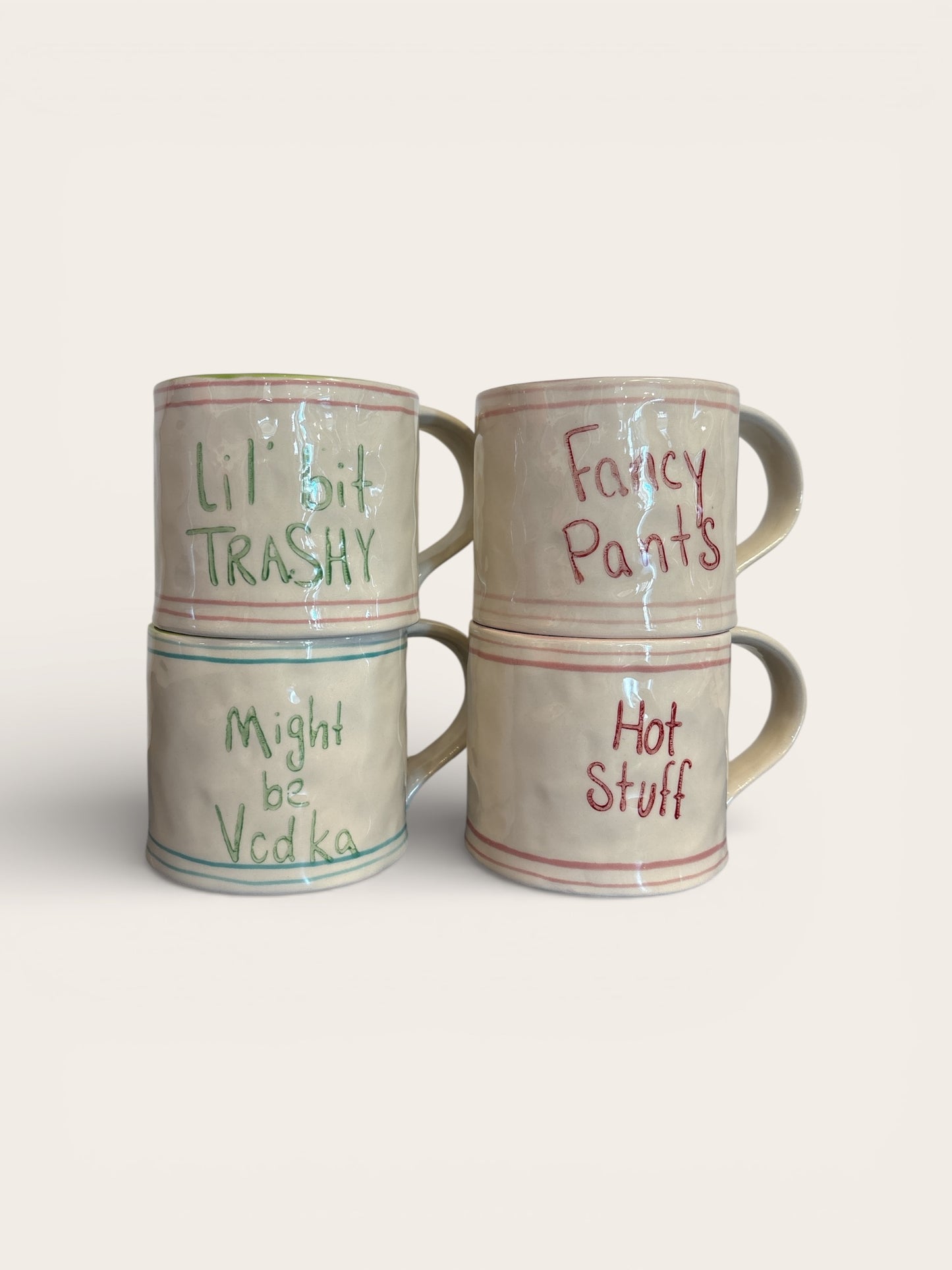 Hand-Painted Stoneware Mug w Written Saying