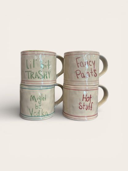 Hand-Painted Stoneware Mug w Written Saying
