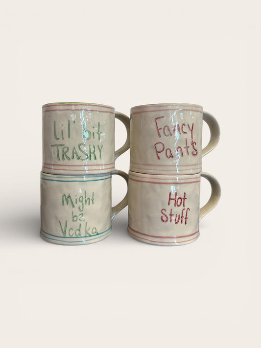 Hand-Painted Stoneware Mug w Written Saying
