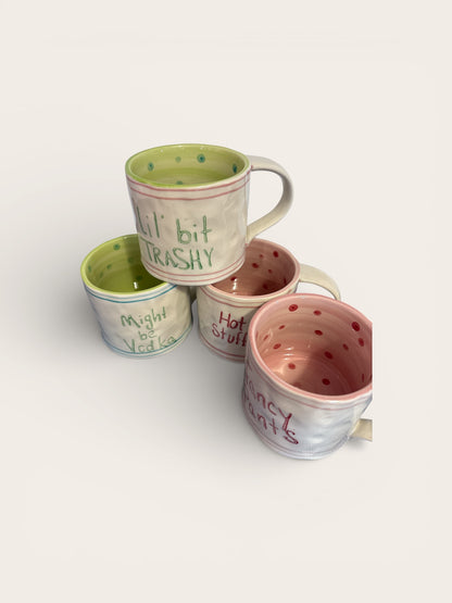 Hand-Painted Stoneware Mug w Written Saying
