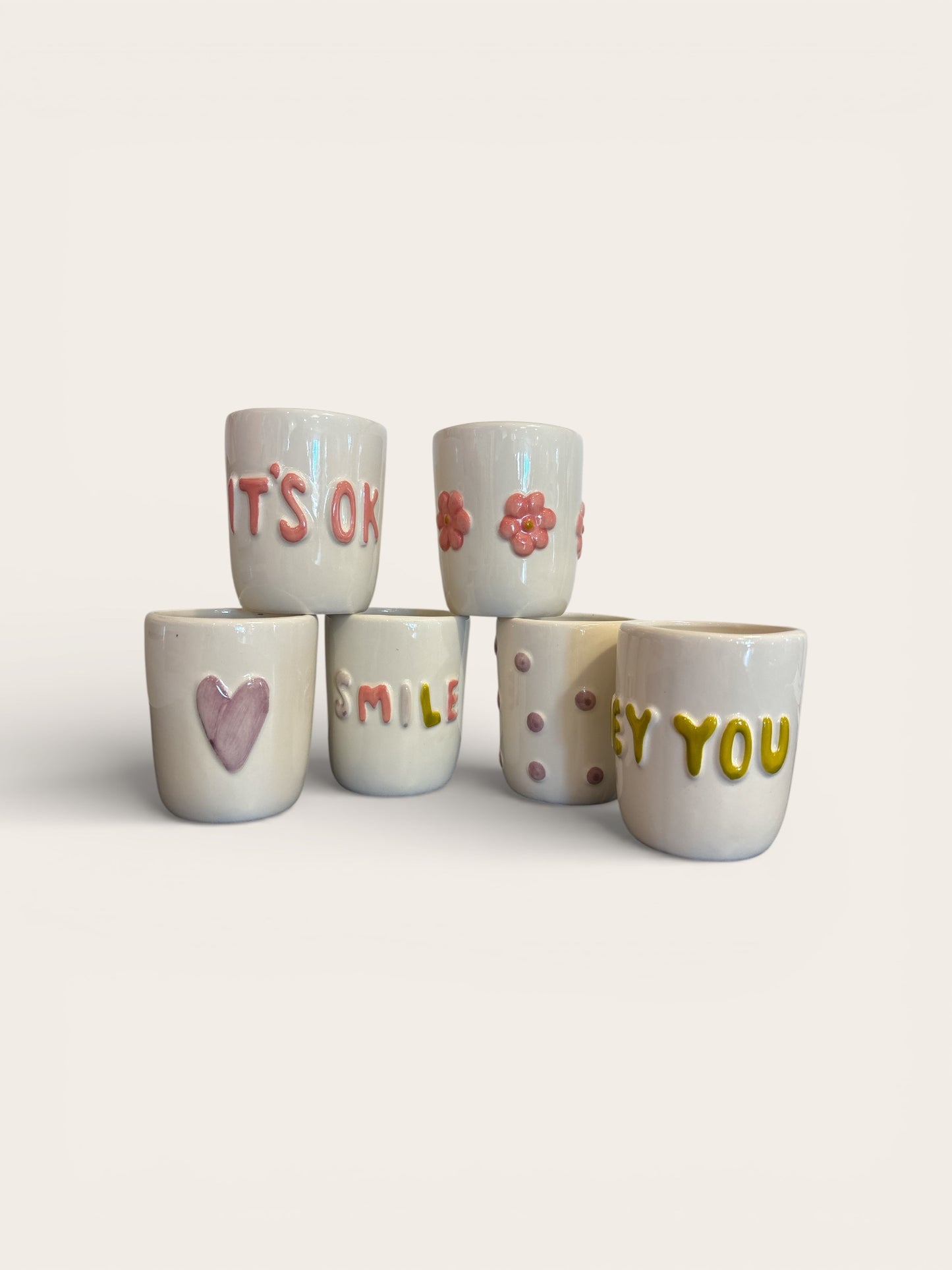 Stoneware Cup w 3D Bubble Lettering