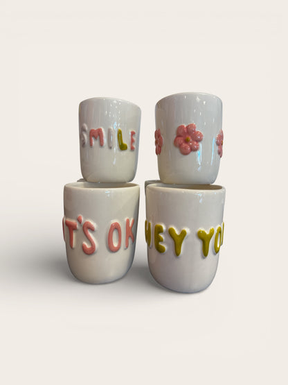 Stoneware Cup w 3D Bubble Lettering