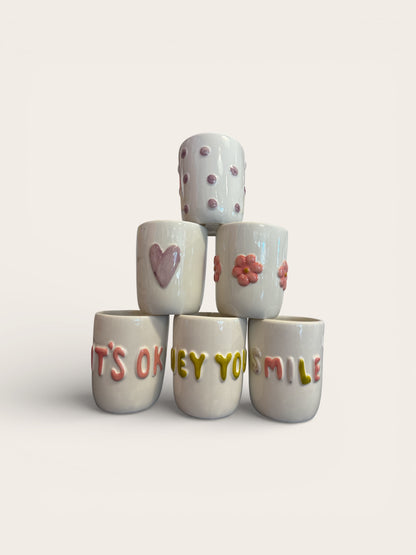 Stoneware Cup w 3D Bubble Lettering