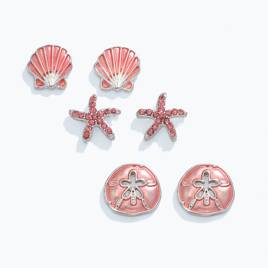 Scallop Starfish Sandollar Pink Earring Trio