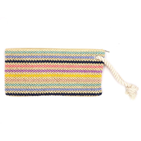 Striped Straw Crochet Pouch