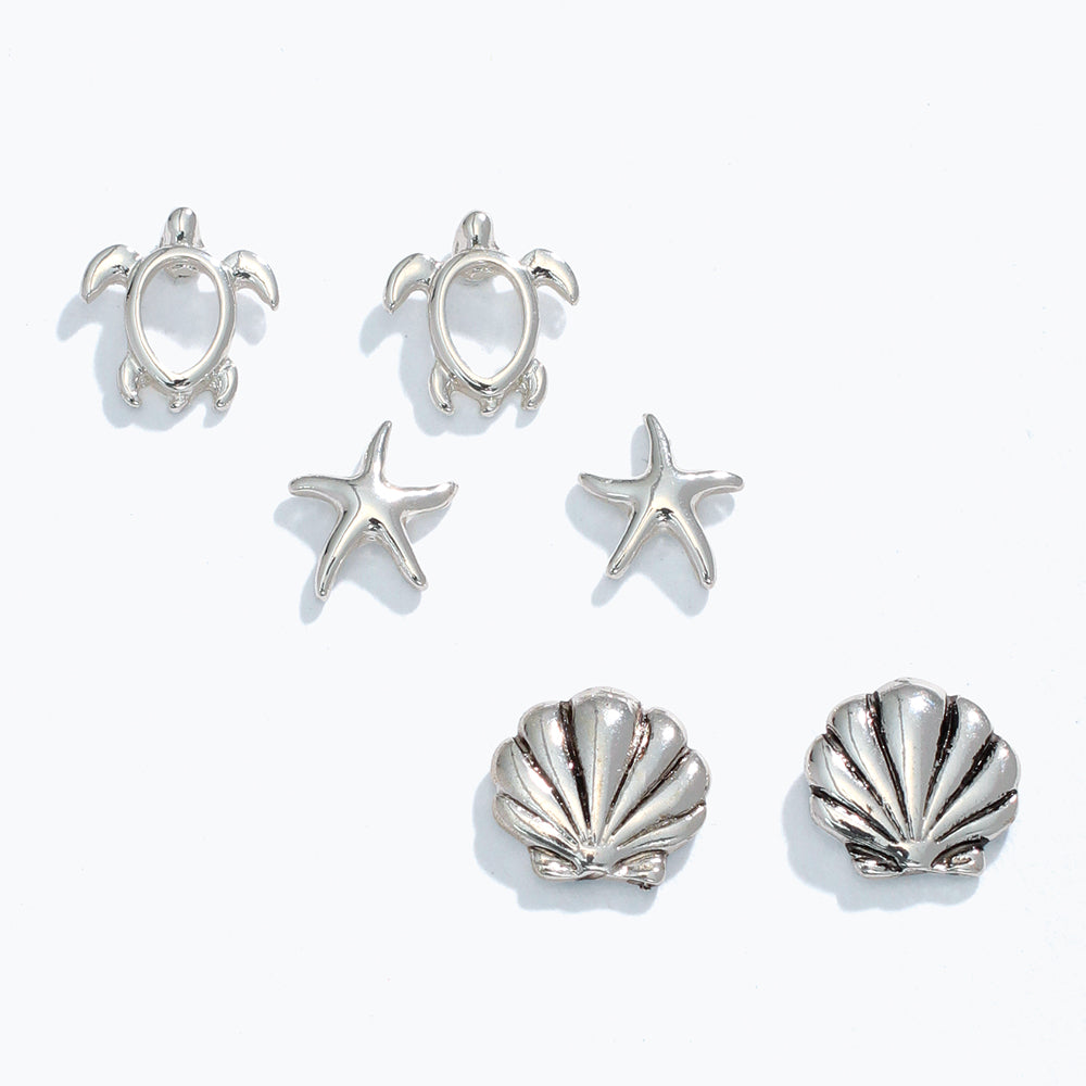 Turtle Starfish Shell Earring Trio